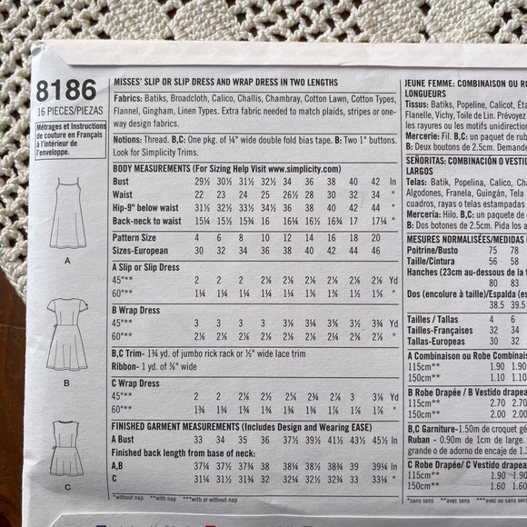 Simplicity Dottie Angel slip dress or wrap dress pattern 8186 sizes 12-20 - Picture 2 of 2